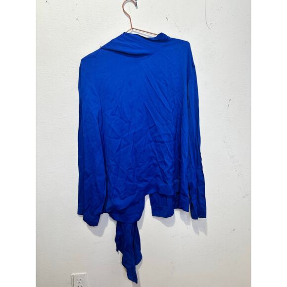 JOSEPH Women's Royal Blue High Neck Attached Scarf Cannon Glazed Top Size 38 - Picture 4 of 14